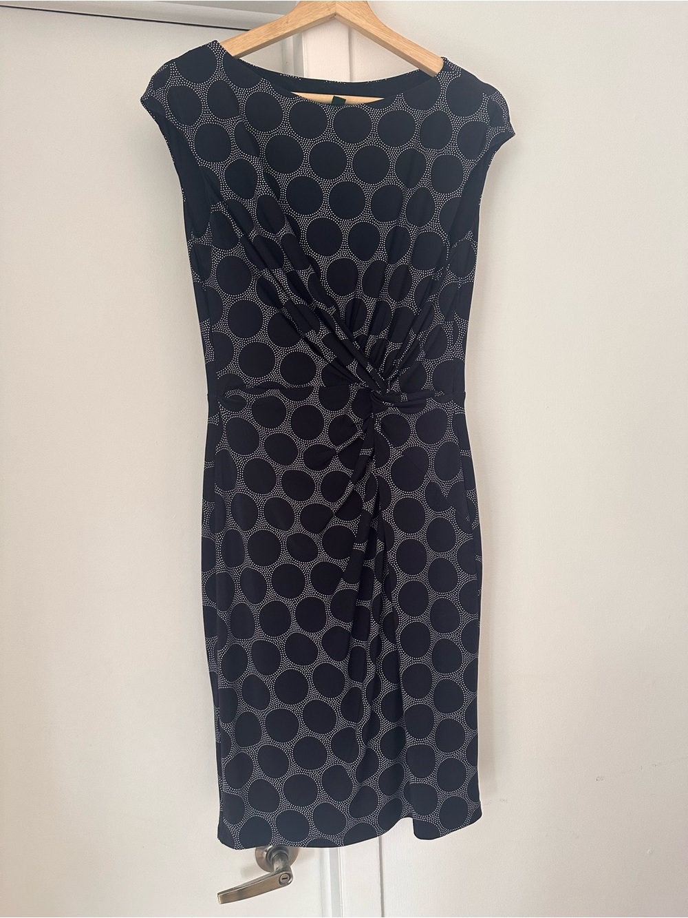 Ralph Lauren Dark Blue Polka-Dot Twist-Front Midi Dress